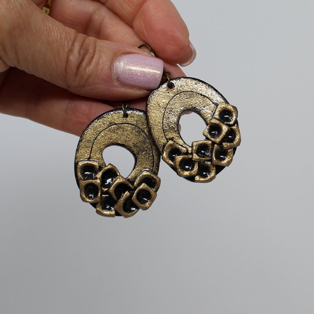 Antique Gold Bold Drop Earrings | Polymer Clay
